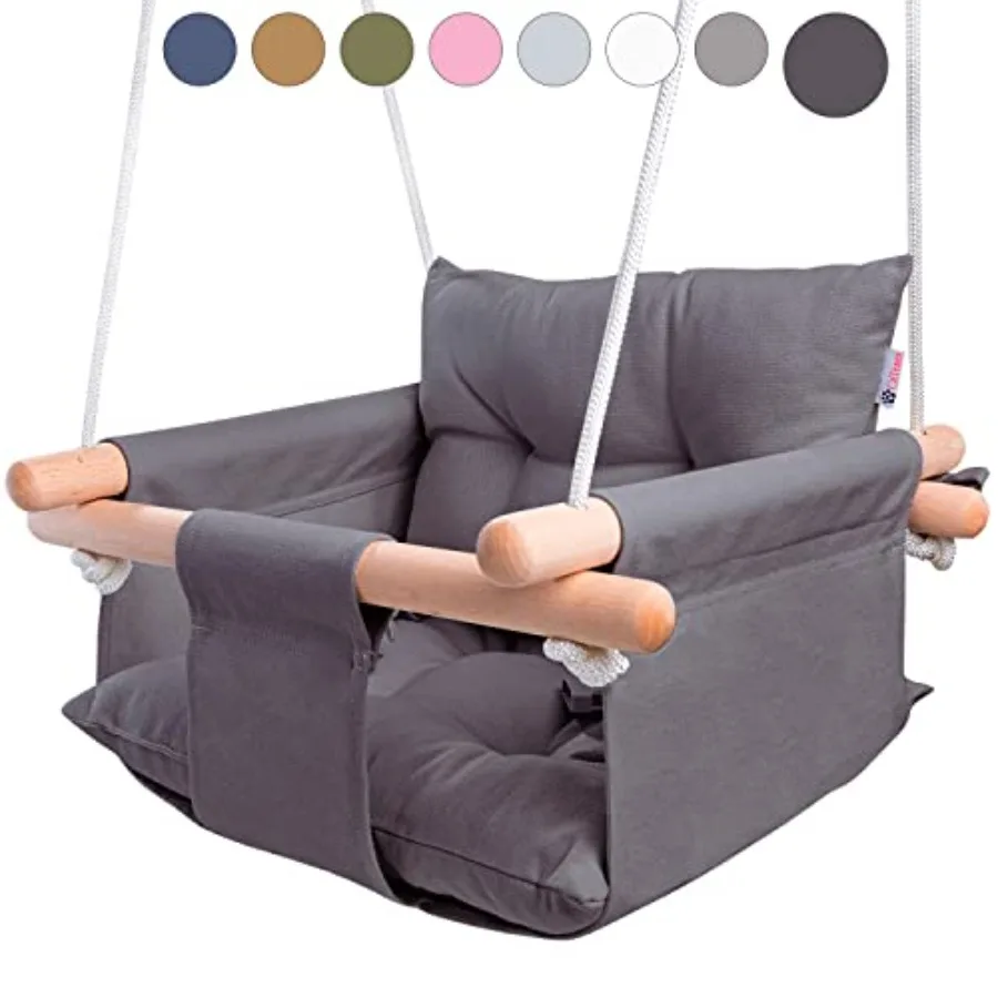 Canvas Baby Swing Seat with 5-Point Safety Belt — Wooden Hanging Toddler Swing Indoor and Outdoor Ages 1-4 Ceiling Mount Hardwa
Canvas Baby Swing Seat with 5-Point Safety Belt — Wooden Hanging Toddler Swing Indoor and Outdoor Ages 1-4 Ceiling Mount Hardwa