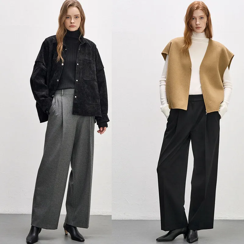 Ele High Waist Wide Leg Pants Women's Straight Cut Pleated Autumn Winter Faion Casual Trousers by Selfwill
Ele High Waist Wide Leg Pants Women's Straight Cut Pleated Autumn Winter Faion Casual Trousers by Selfwill