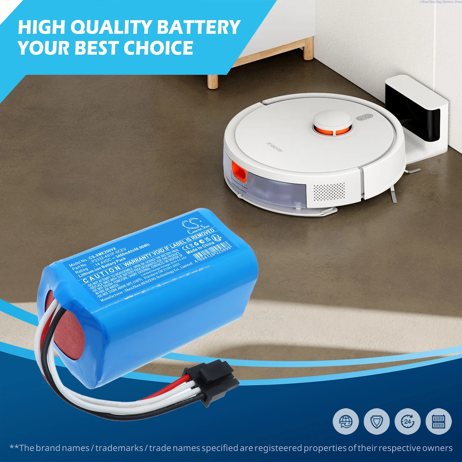 Cameron Sino 14.4V 3400mAh Replacement Vacuum Battery for Xiaomi BHR8629EU BHR8629EU BHR9664EU D106 Robot Vacuum S20 S40C
Cameron Sino 14.4V 3400mAh Replacement Vacuum Battery for Xiaomi BHR8629EU BHR8629EU BHR9664EU D106 Robot Vacuum S20 S40C