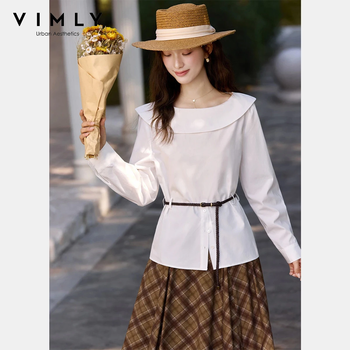 VIMLY Women's White French Blouse 2026 Spring Fall Belted Waist Long Sleeve Shirt Elegant Tops for Woman Ladies Clothes A3819
VIMLY Women's White French Blouse 2026 Spring Fall Belted Waist Long Sleeve Shirt Elegant Tops for Woman Ladies Clothes A3819