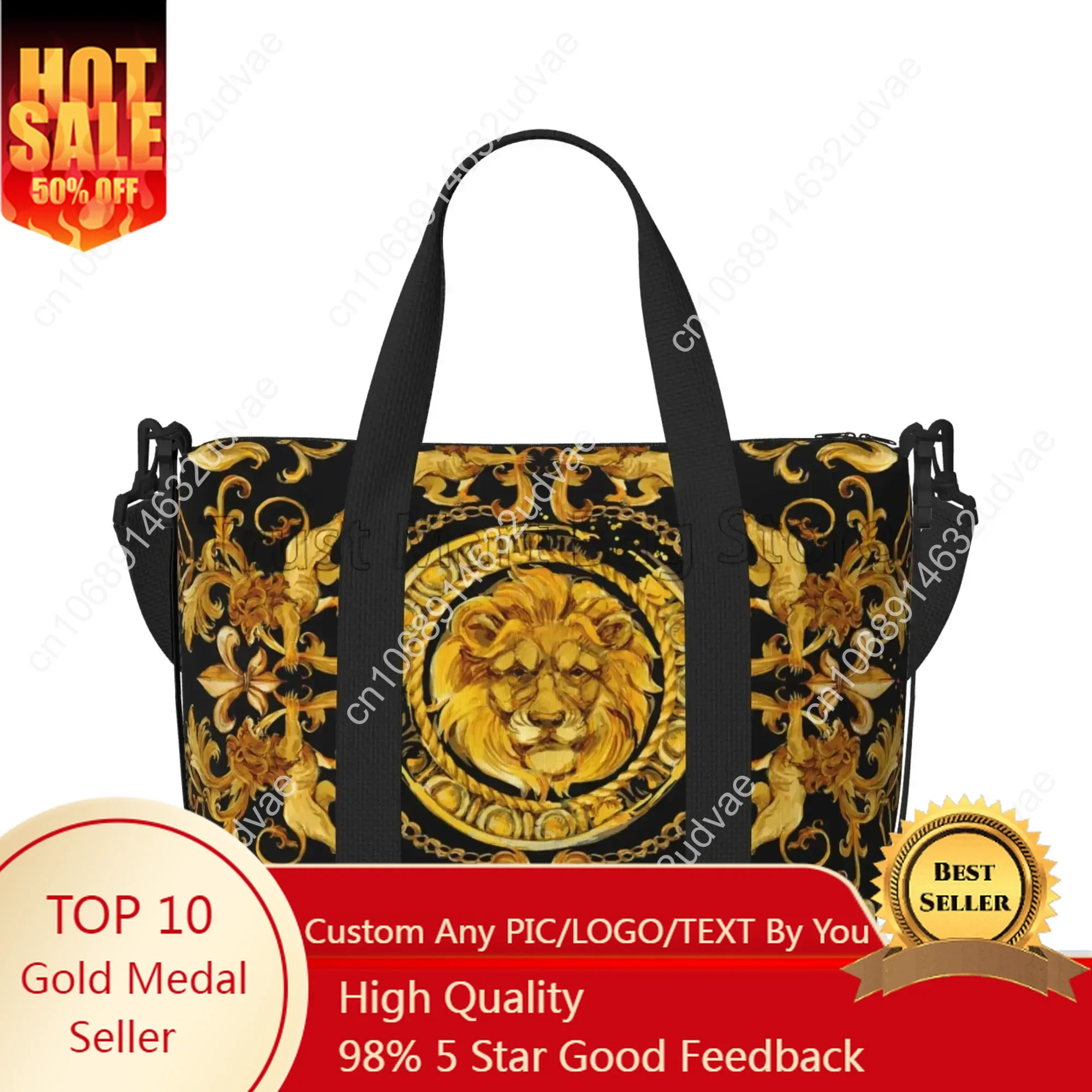 Golden Lion Baroque Pattern Travel Duffel Bag Personalized Weekender Bags with Shoulder Strap Unisex Sports Gym Overnight Bag
Golden Lion Baroque Pattern Travel Duffel Bag Personalized Weekender Bags with Shoulder Strap Unisex Sports Gym Overnight Bag