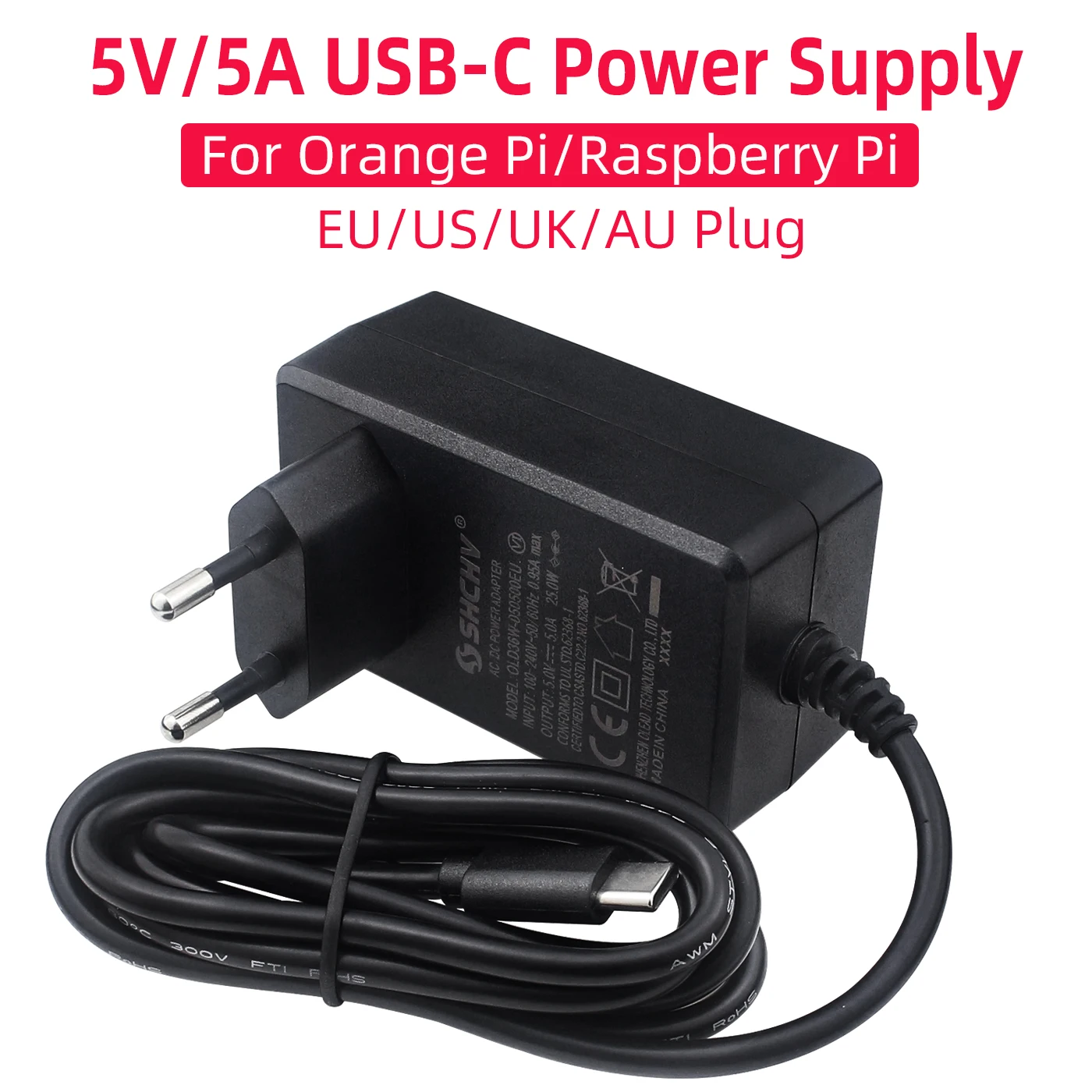 5V 5A 25W Power Adapter USB Type C Port Power Supply EU US UK AU Plug Charger for Orange Pi 5 Plus Pro Max Ultra Raspberry Pi 5
5V 5A 25W Power Adapter USB Type C Port Power Supply EU US UK AU Plug Charger for Orange Pi 5 Plus Pro Max Ultra Raspberry Pi 5