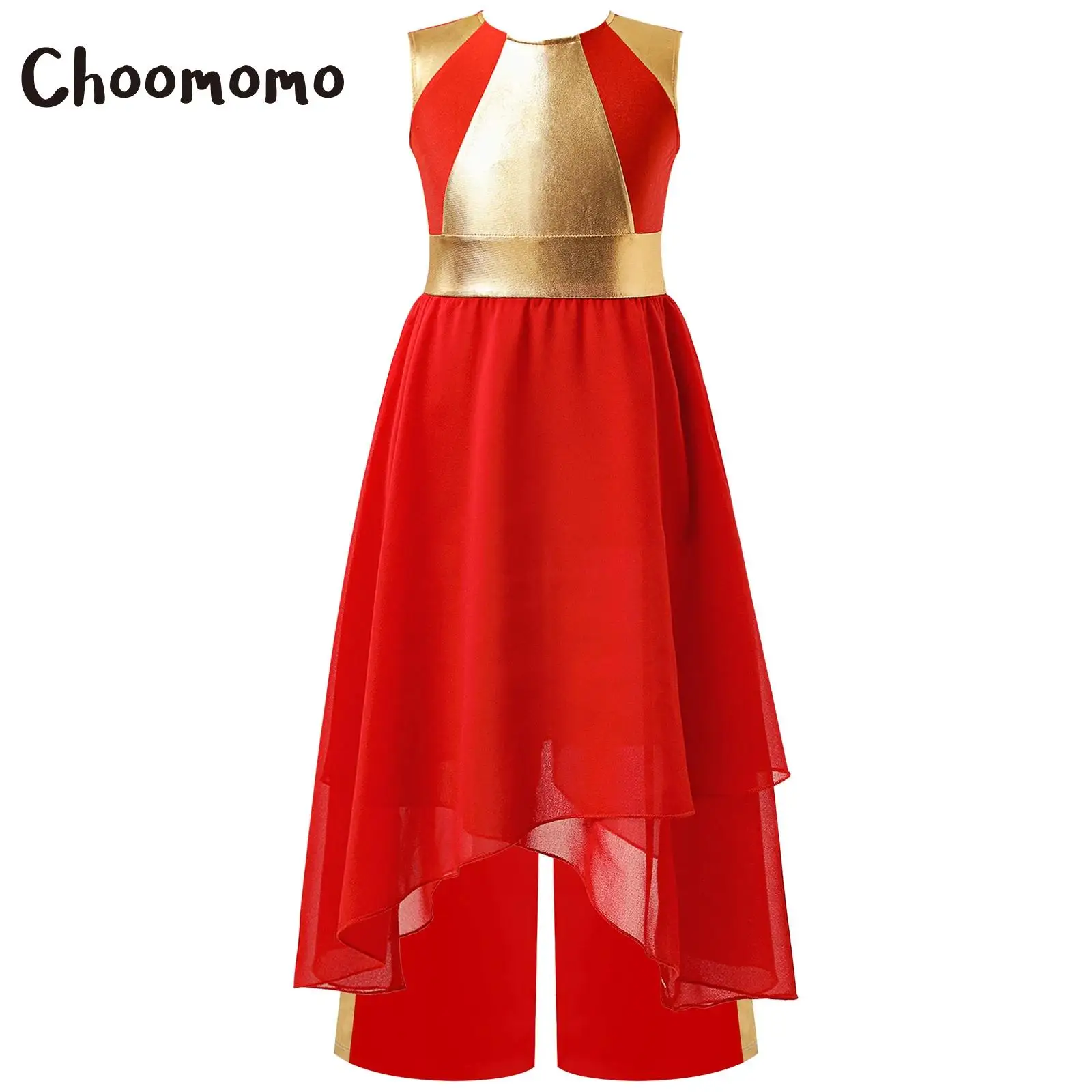 Girls Praise Worship Dance Outfit Invisible Zipper Back Color Block Metallic Patchwork Irregular Hem Dress with Wide-Leg Pants
Girls Praise Worship Dance Outfit Invisible Zipper Back Color Block Metallic Patchwork Irregular Hem Dress with Wide-Leg Pants