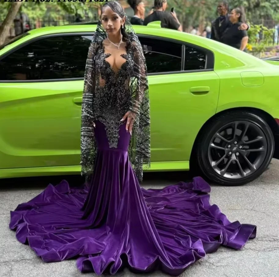 Gala Attire Rich Purple Prom Dress Luxury Mermaid Black Crystal Beaded Graduation Party Gowns Gala Evening Dress 2026 Customized
Gala Attire Rich Purple Prom Dress Luxury Mermaid Black Crystal Beaded Graduation Party Gowns Gala Evening Dress 2026 Customized