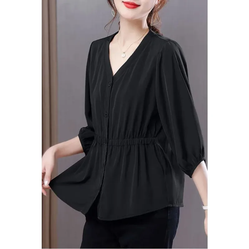 Women's Khaki V Neck 3/4 Puff Sleeve Peplum Blouse with Button Front
Women's Khaki V Neck 3/4 Puff Sleeve Peplum Blouse with Button Front