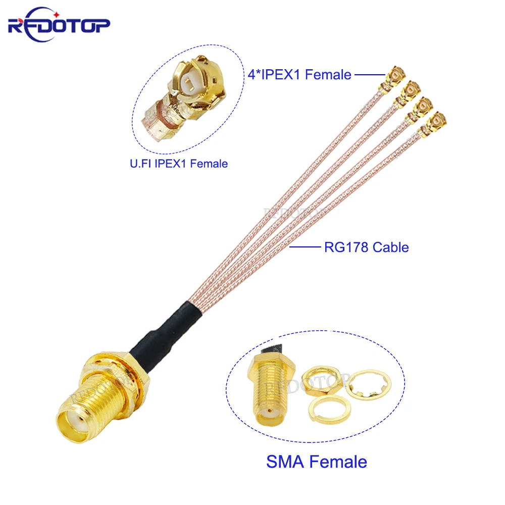 RFDOTOP RG-178 SMA to Splitter RP-SMA / SMA Female to 4*U.fl 1 Female RG178 Cable WIFI Antenna Extension Jumper Pigtail
RFDOTOP RG-178 SMA to Splitter RP-SMA / SMA Female to 4*U.fl 1 Female RG178 Cable WIFI Antenna Extension Jumper Pigtail