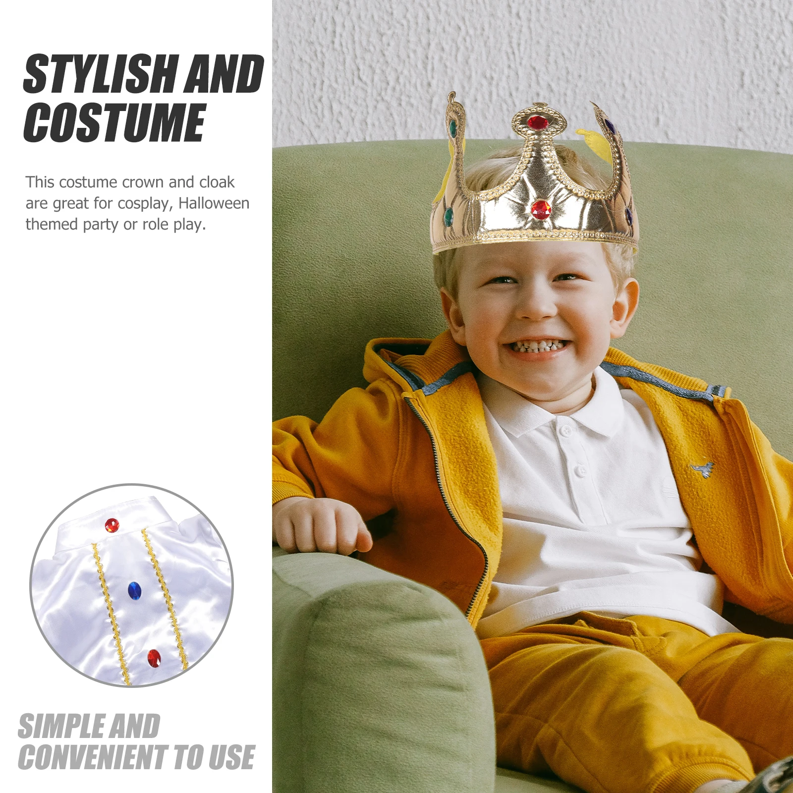 1 set 1 Set Kids King Costume Halloween Party Cosplay Outfit Crown Cloak For Boys Royal Dress Up Role Play Halloween Costume Set
1 set 1 Set Kids King Costume Halloween Party Cosplay Outfit Crown Cloak For Boys Royal Dress Up Role Play Halloween Costume Set
