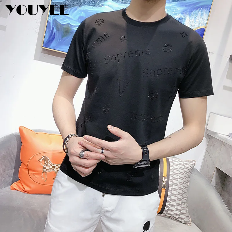 T-shirt Men's Hot Diamond Letter Mercerized Cotton Trend Brand Black Tees Casual Summer Simple Stylish Male Tops Clothes Garment
T-shirt Men's Hot Diamond Letter Mercerized Cotton Trend Brand Black Tees Casual Summer Simple Stylish Male Tops Clothes Garment