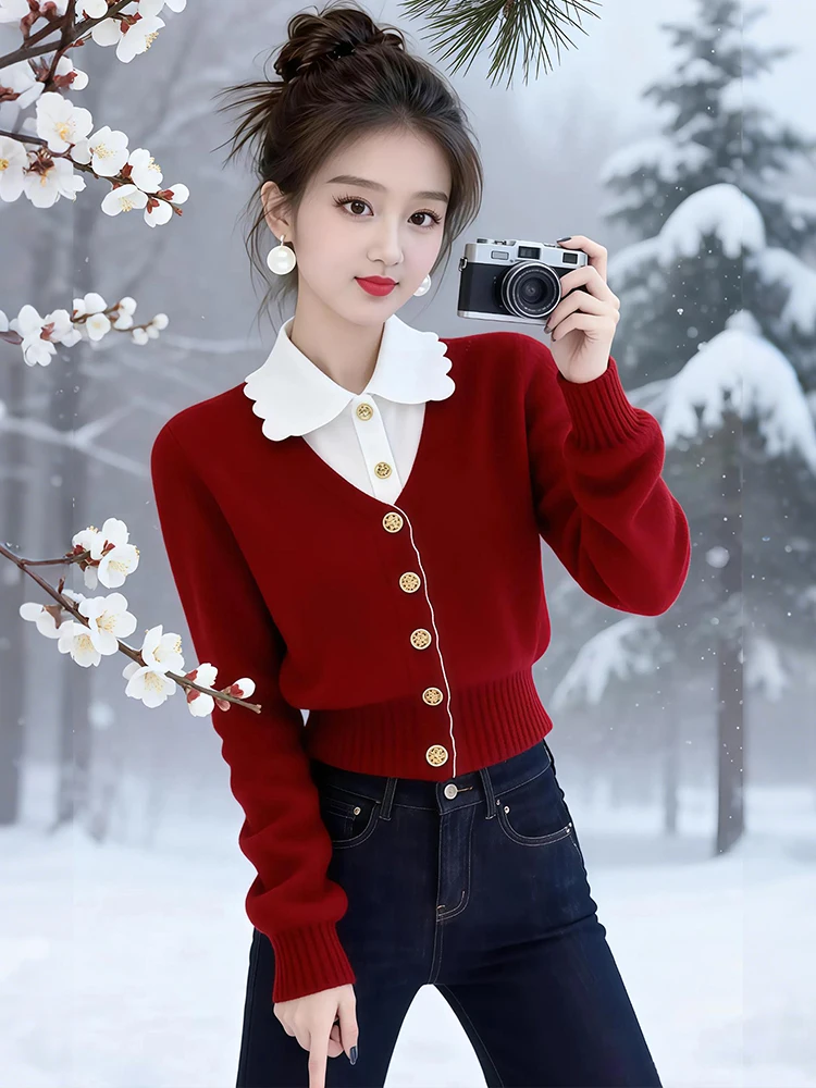 Sli Collared Knit Sweater Women's Slim Fit Autumn Winter High Faion Color Blo Knitted Open Cardigan Top for Commute
Sli Collared Knit Sweater Women's Slim Fit Autumn Winter High Faion Color Blo Knitted Open Cardigan Top for Commute