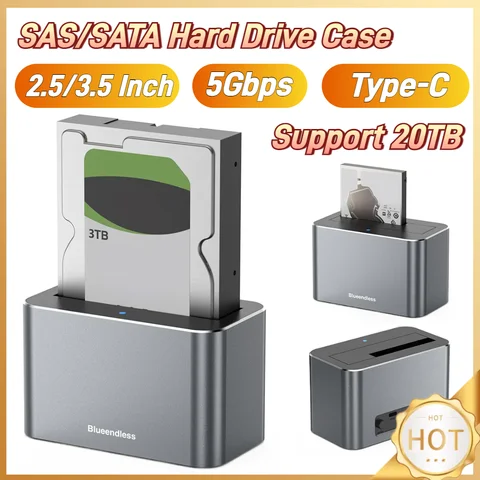 Hard Drive Dock SAS To USB 3.0 Adapter Support Up To 20TB Reader Converter Docking Station for 2.5/3.5 Inch SATA/SAS HDD SSD