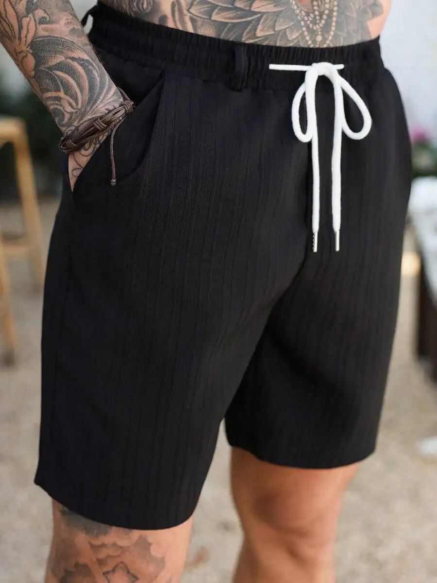 Men’s Black Textured Pleated Elastic Waist Drawstring Shorts For Casual Summer, Beach, Travel And Outdoor Wear
Men’s Black Textured Pleated Elastic Waist Drawstring Shorts For Casual Summer, Beach, Travel And Outdoor Wear