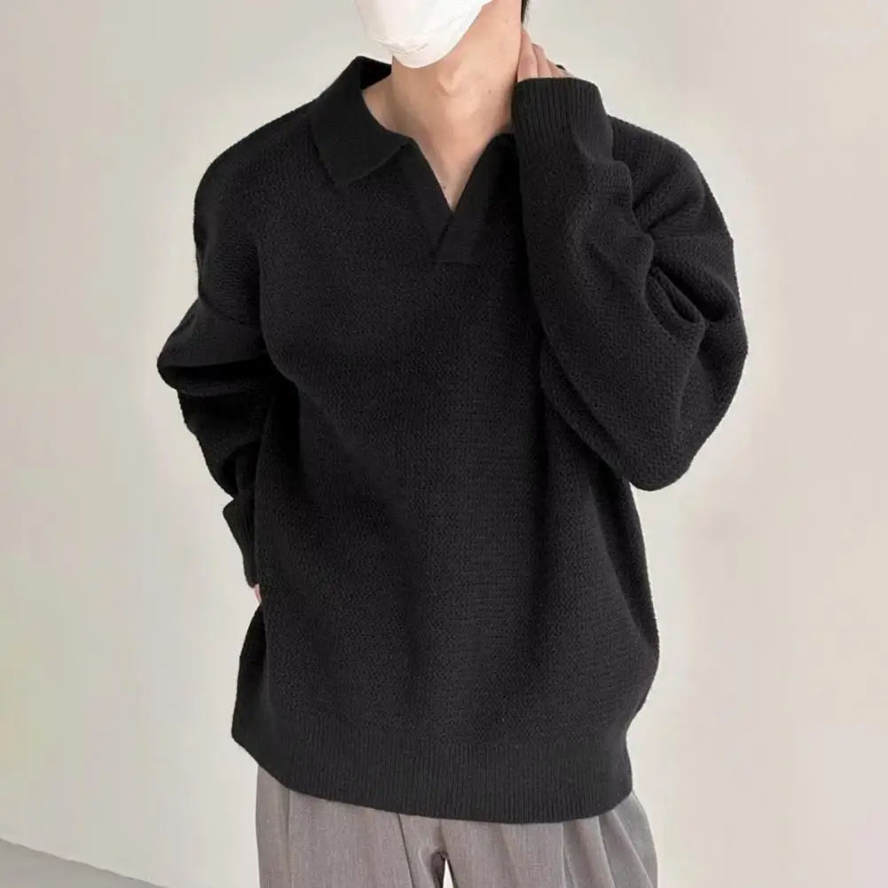 Lightweight Men Sweater Men Lapel Collar Sweater Men's Loose Fit Knitted Sweater Lapel Long Sleeve Pullover for Autumn/winter
Lightweight Men Sweater Men Lapel Collar Sweater Men's Loose Fit Knitted Sweater Lapel Long Sleeve Pullover for Autumn/winter
