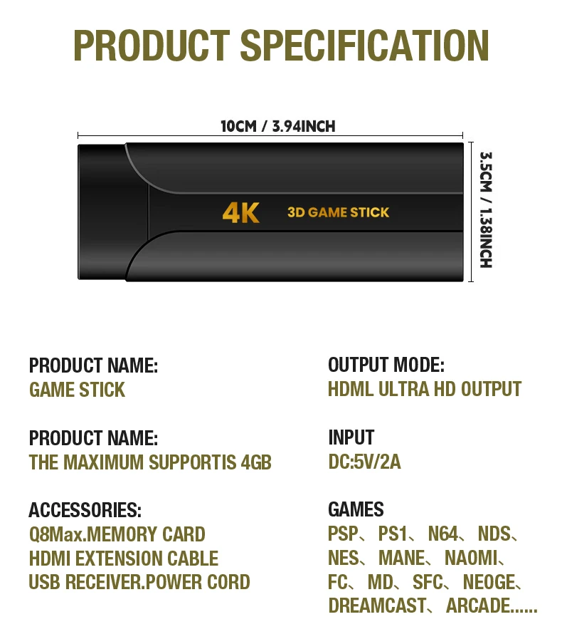 new Q8 max Game Stick 4K consola games with 2.4G Wireless Gamepad HD Output Retro Video Game Consoles Classic TV Gaming Box
new Q8 max Game Stick 4K consola games with 2.4G Wireless Gamepad HD Output Retro Video Game Consoles Classic TV Gaming Box