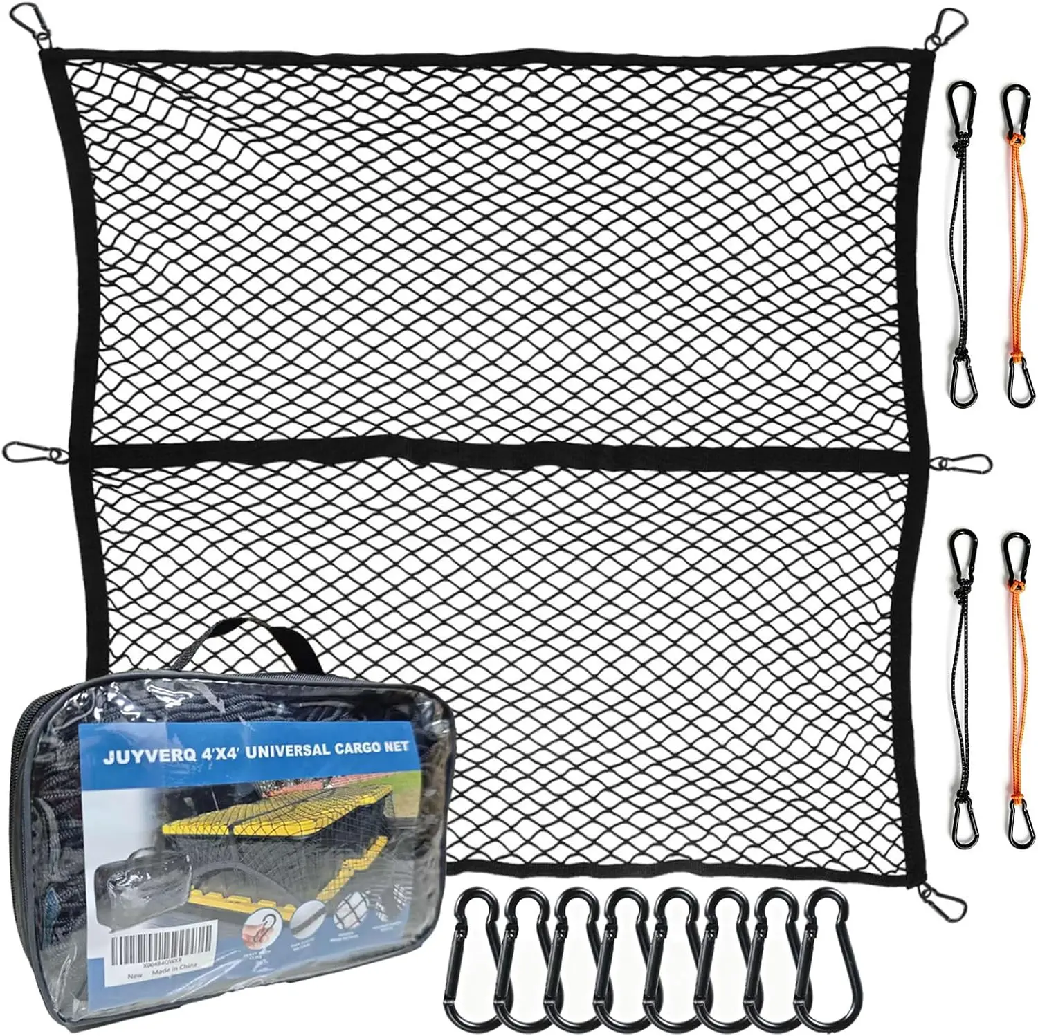 Truck Bed Cargo Net 4x4 ft Stretchable to 8x8 ft for Pickup Trucks, Elastic Mesh Organizer with Carabiners for Daily Light Loads
Truck Bed Cargo Net 4x4 ft Stretchable to 8x8 ft for Pickup Trucks, Elastic Mesh Organizer with Carabiners for Daily Light Loads
