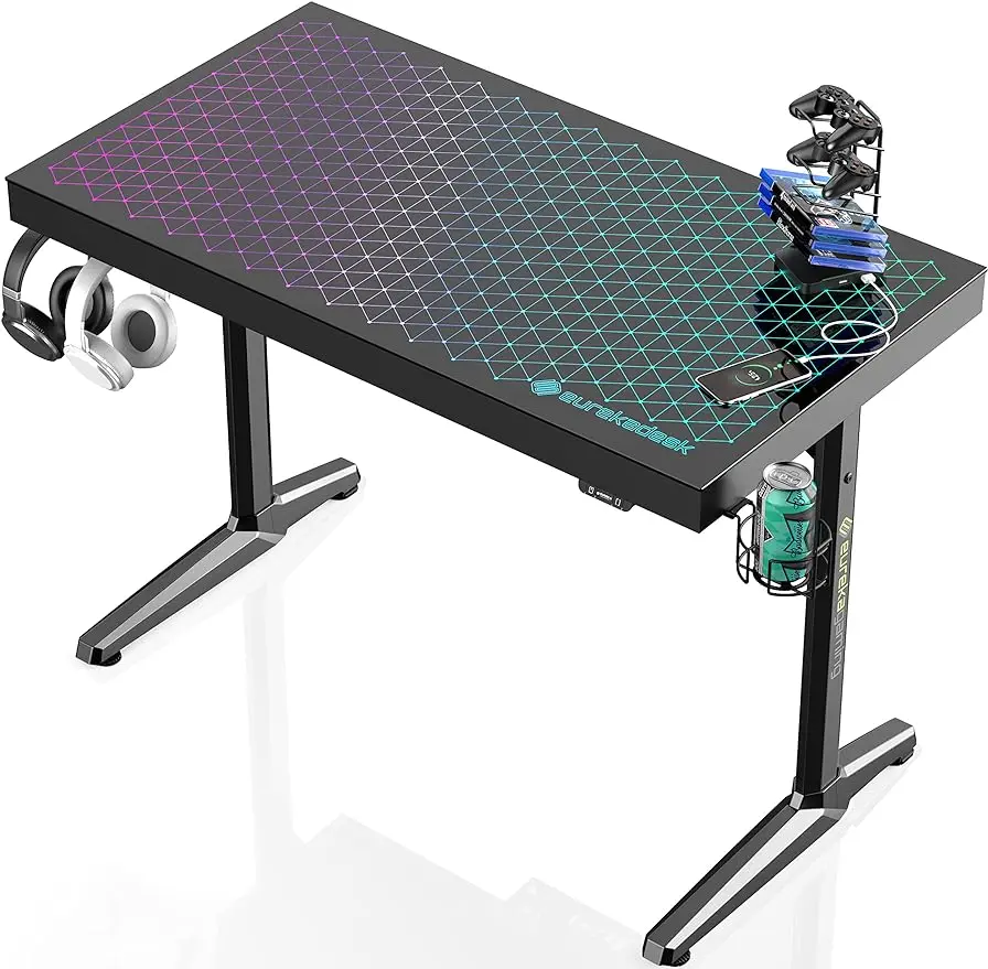 EUREKA ERGONOMIC-RGB LED Gaming Desk, Music Sync Lights Up, Tempered Glass Desktop, Home and Office Computer, GTG I43
EUREKA ERGONOMIC-RGB LED Gaming Desk, Music Sync Lights Up, Tempered Glass Desktop, Home and Office Computer, GTG I43