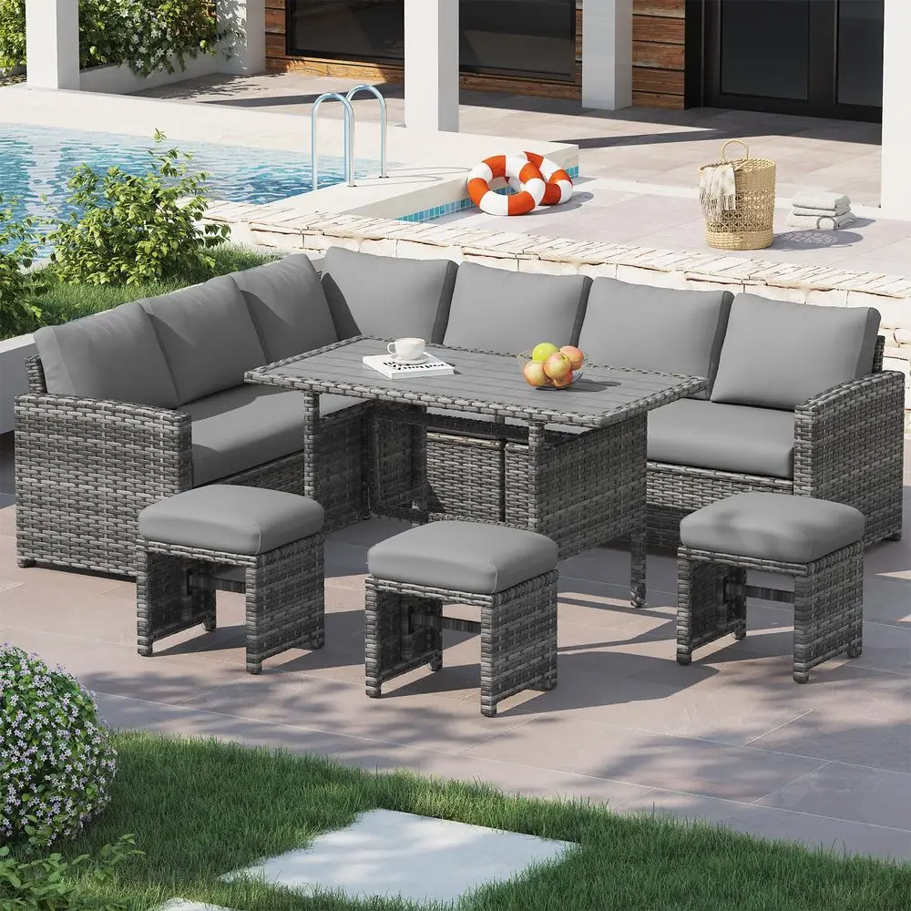 7 Pieces Patio Furniture Set, Outdoor Sectional Sofa Conversation Set, All Weather Wicker Rattan Dining Table amp Chair with Ot
7 Pieces Patio Furniture Set, Outdoor Sectional Sofa Conversation Set, All Weather Wicker Rattan Dining Table amp Chair with Ot