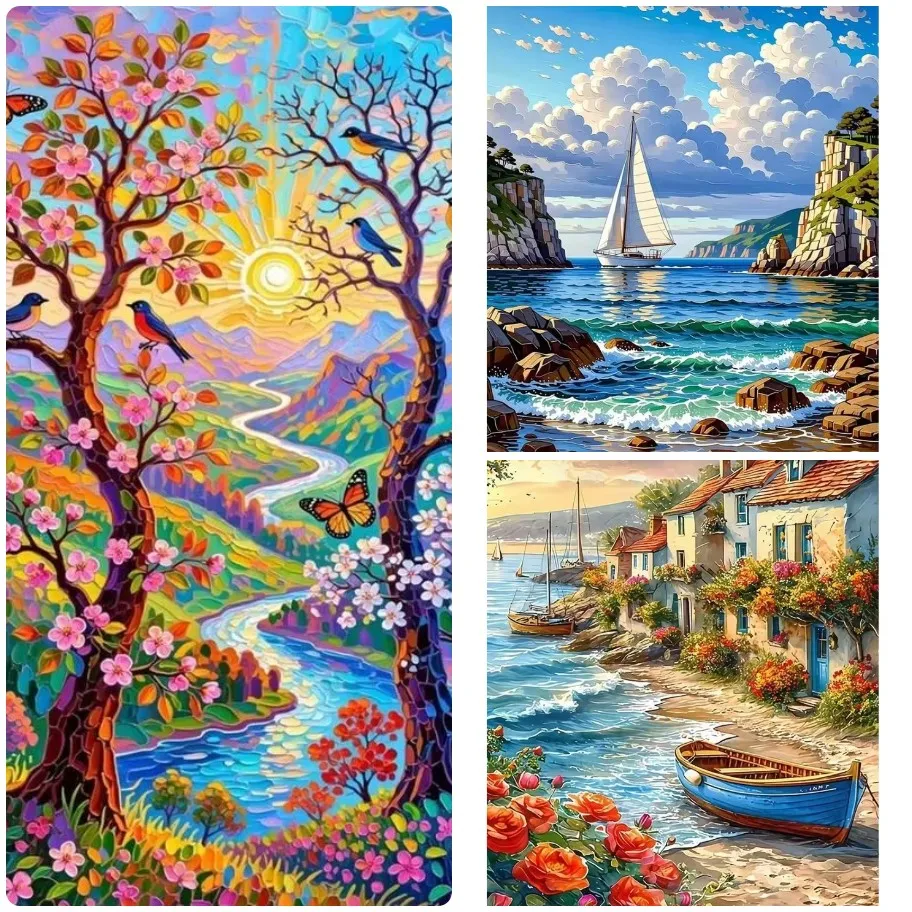 DIY Vibrant Folk Art Landscape Jigsaw Puzzle, Colorful River Valley and Blooming Trees Art for Living Room Wall Decor
DIY Vibrant Folk Art Landscape Jigsaw Puzzle, Colorful River Valley and Blooming Trees Art for Living Room Wall Decor