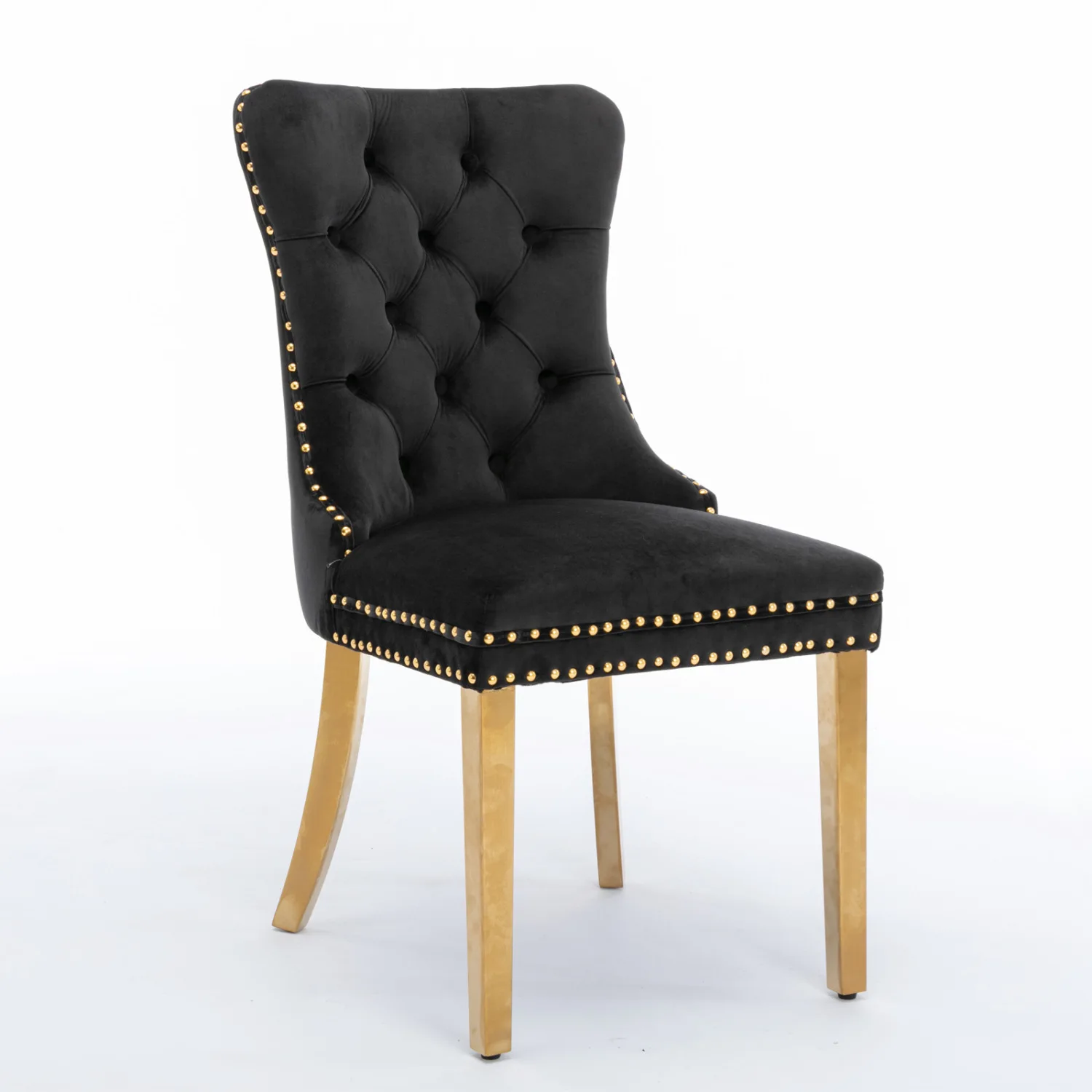 A&A Furniture Nikki Collection Modern Velvet Upholstered Dining Chair Set, Tufted Design, Golden Stainless Steel Legs, Nailhead
A&A Furniture Nikki Collection Modern Velvet Upholstered Dining Chair Set, Tufted Design, Golden Stainless Steel Legs, Nailhead