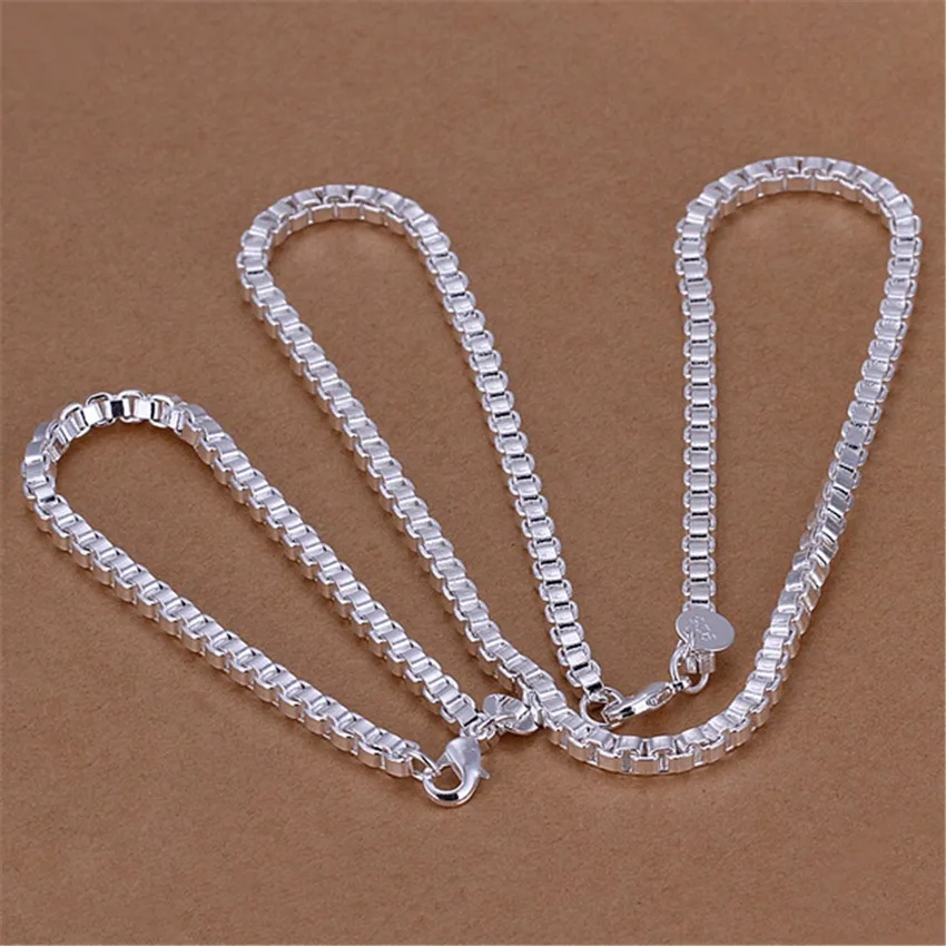 Charm classic 4MM box chain 925 sterling silver Bracelets necklace Jewelry set for men women Fashion Party wedding Gifts
Charm classic 4MM box chain 925 sterling silver Bracelets necklace Jewelry set for men women Fashion Party wedding Gifts