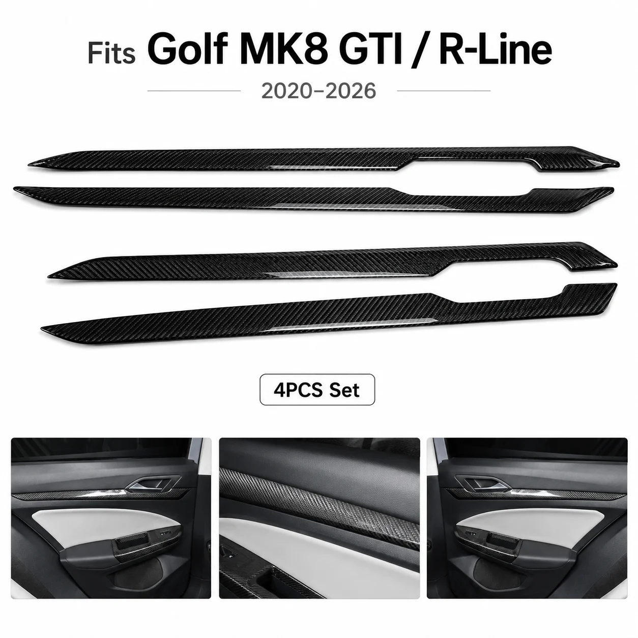 Gloss Real Dry Carbon Fiber Inner Door Trim Strips For VW Golf MK8 GTI R-Line 2020-2026 Car Interior Decor Parts.
Gloss Real Dry Carbon Fiber Inner Door Trim Strips For VW Golf MK8 GTI R-Line 2020-2026 Car Interior Decor Parts.