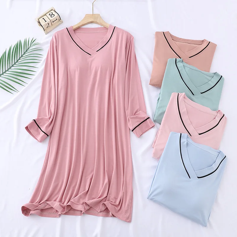 New Comfortable Modal Nightgowns Women Chest Pad Long-Sleeved Nightdress Spring Sleeping Dress Casual V Neck Ladies Nightshirt
New Comfortable Modal Nightgowns Women Chest Pad Long-Sleeved Nightdress Spring Sleeping Dress Casual V Neck Ladies Nightshirt