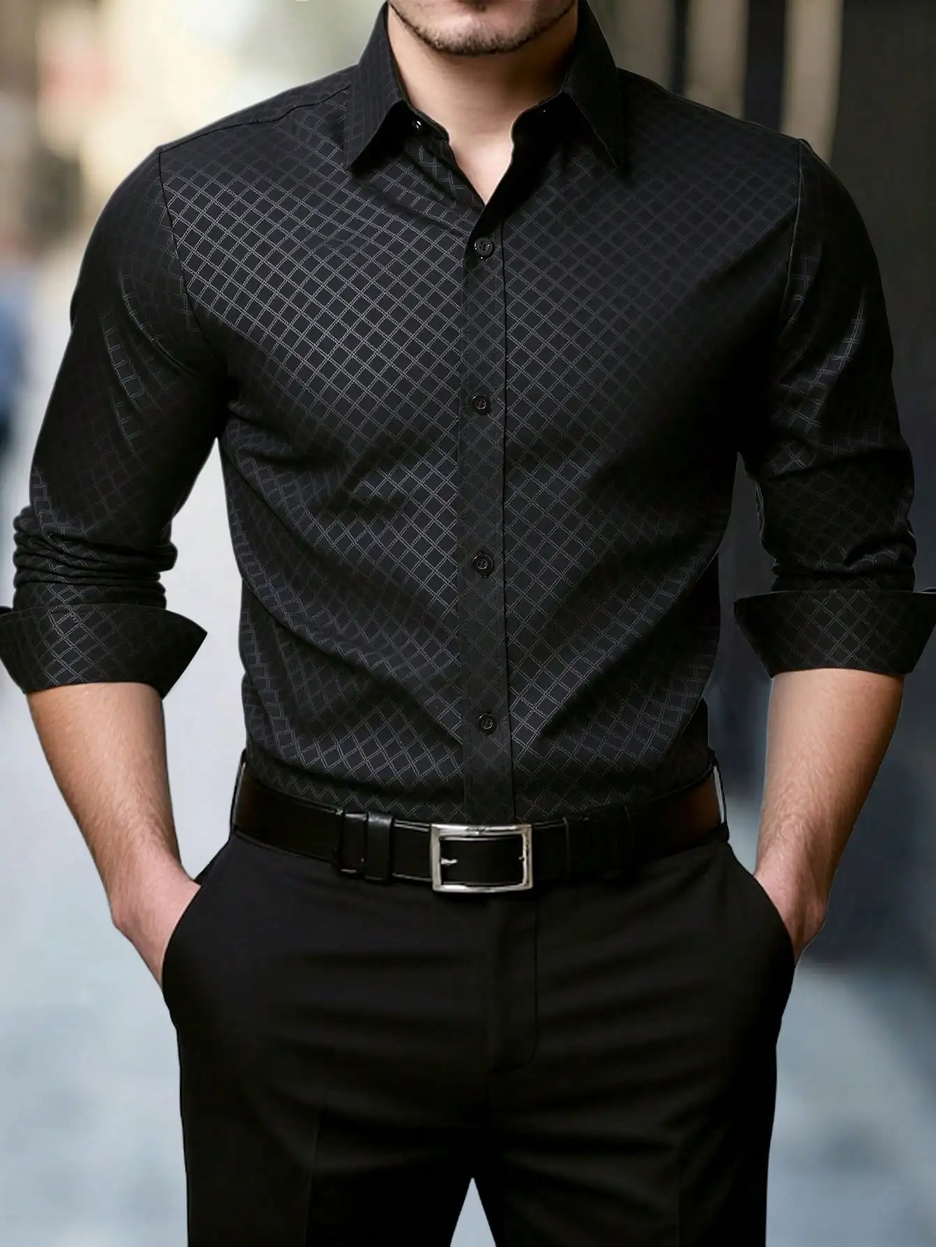 Men's Slim Fit Long Sleeve Shirt with Subtle Diamond Pattern for Business Casual Wear
Men's Slim Fit Long Sleeve Shirt with Subtle Diamond Pattern for Business Casual Wear