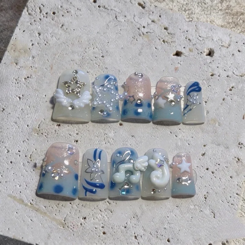 10pcs handmade Duck Press On Nails Light blue Lucky Musical Note Angel Theme False Nails Y2K Wearable Detachable Nail Art
10pcs handmade Duck Press On Nails Light blue Lucky Musical Note Angel Theme False Nails Y2K Wearable Detachable Nail Art