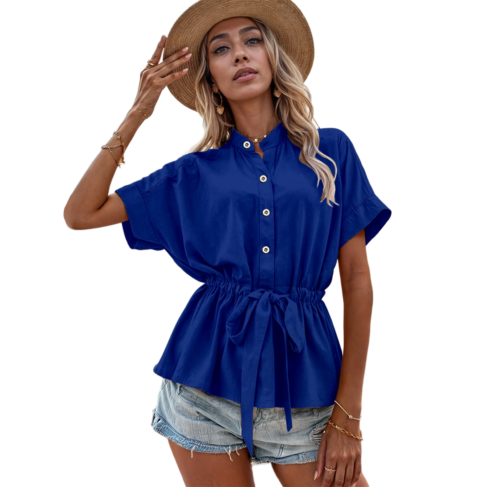 Women's Button Down Blouses Summer Peplum Tops Short Sleeve V Neck Cinched Waist Shirt Dressy Casual
Women's Button Down Blouses Summer Peplum Tops Short Sleeve V Neck Cinched Waist Shirt Dressy Casual