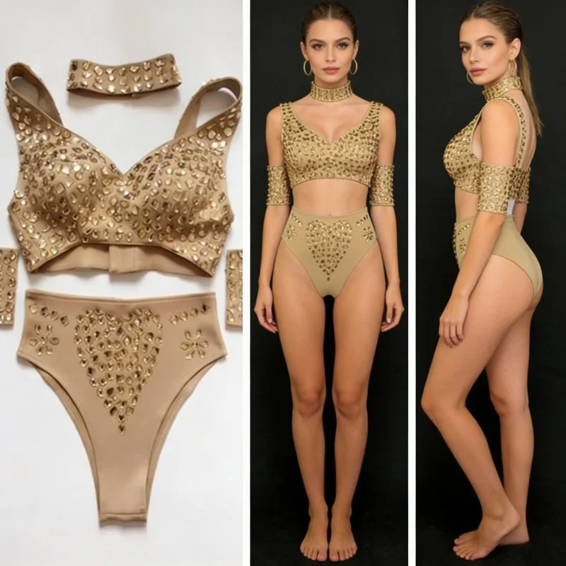 Women's 5 Piece Sexy Slim Club DJ Singer Stage Costume Set Sparkly Rhinestones Bikini Dance Jazz Team Party Crystal Outfits
Women's 5 Piece Sexy Slim Club DJ Singer Stage Costume Set Sparkly Rhinestones Bikini Dance Jazz Team Party Crystal Outfits