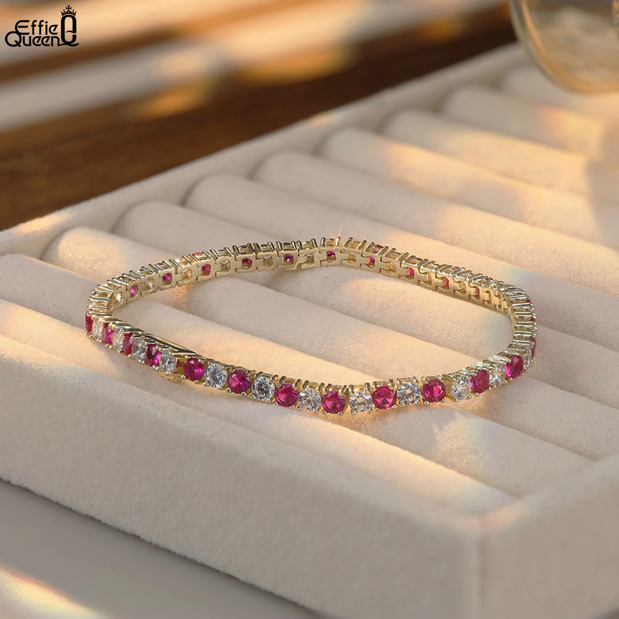 EFFIE QUEEN 925 Sterling Silver Tennis Chain Bracelet with Sparkling Red Zirconia, a Stunning Piece of Jewelry for Women SB138
EFFIE QUEEN 925 Sterling Silver Tennis Chain Bracelet with Sparkling Red Zirconia, a Stunning Piece of Jewelry for Women SB138