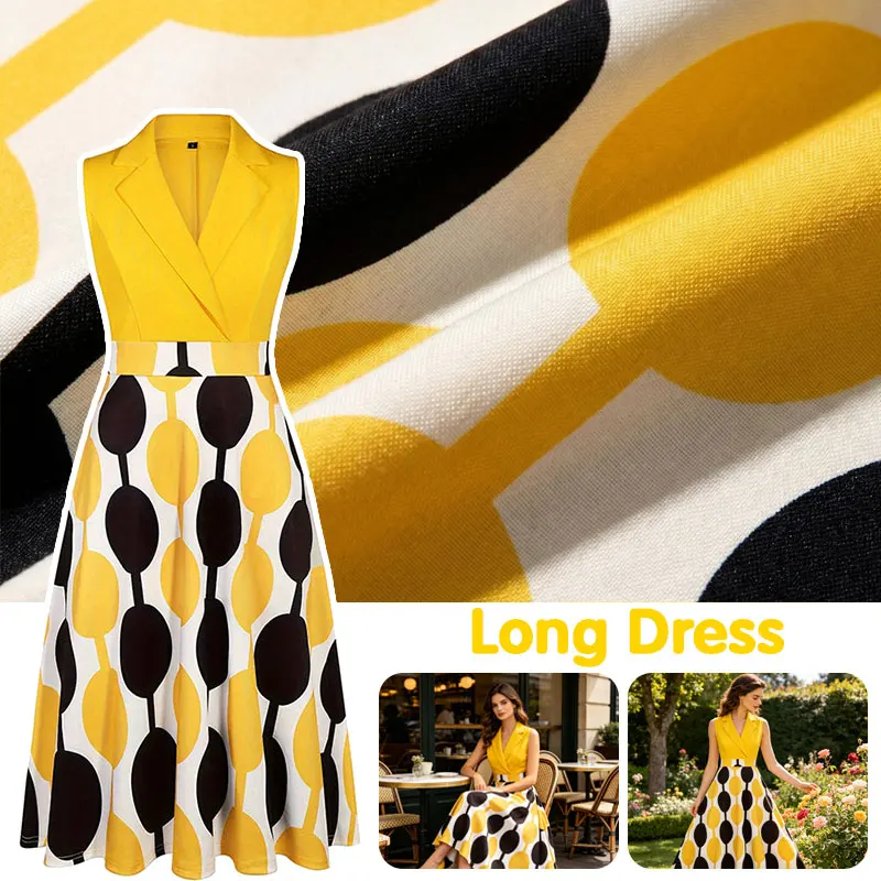 Women Yellow Summer Dress Sleeveless Geometric Print Patchwork A-Line Maxi Elegant Casual Party Swing Dress
Women Yellow Summer Dress Sleeveless Geometric Print Patchwork A-Line Maxi Elegant Casual Party Swing Dress