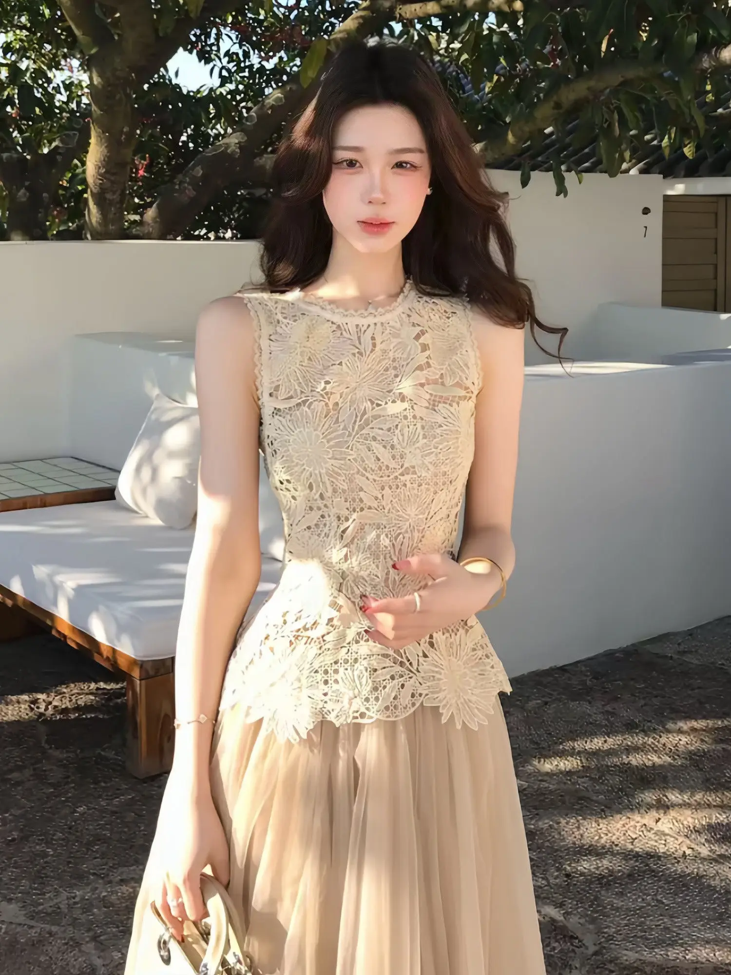Lace Hollow out Sleeveless Women's Top And Half Skirt Two Piece Set Summer New Gentle Style Mesh Gown round Neckline Chinese ...
Lace Hollow out Sleeveless Women's Top And Half Skirt Two Piece Set Summer New Gentle Style Mesh Gown round Neckline Chinese ...