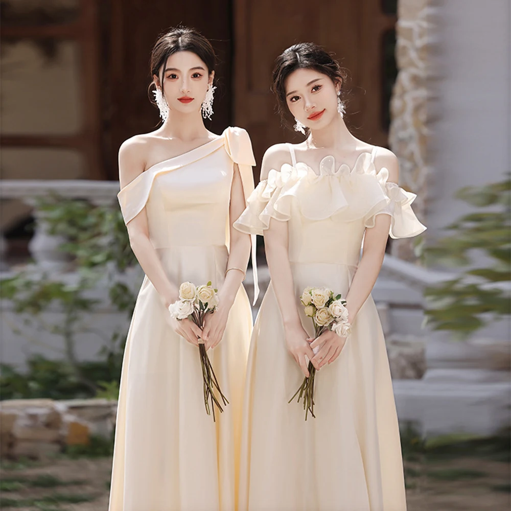 Elegant 4 Styles Satin Champagne Bridesmaid Dress Women Simple Sleeveless Pleated Design Collar Lace Up A-line High Fork Vestido
Elegant 4 Styles Satin Champagne Bridesmaid Dress Women Simple Sleeveless Pleated Design Collar Lace Up A-line High Fork Vestido