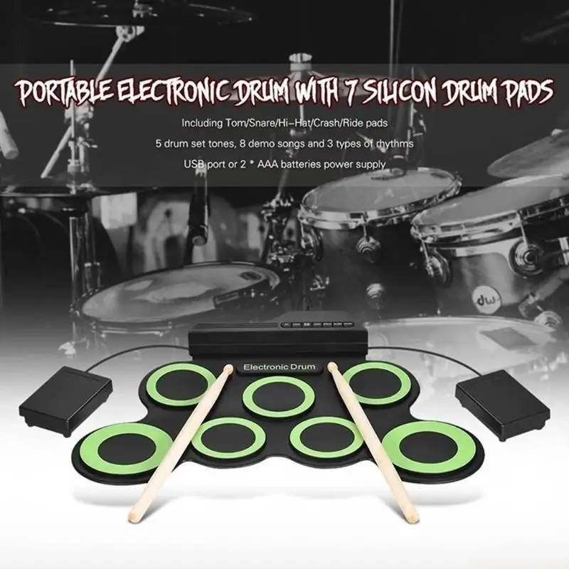 31BE 7 Drum Pads Electronic Drum Set Rolls up Electric Drum Set with Headphone Jacks Built in Speaker, Drum Foot Pedal
31BE 7 Drum Pads Electronic Drum Set Rolls up Electric Drum Set with Headphone Jacks Built in Speaker, Drum Foot Pedal