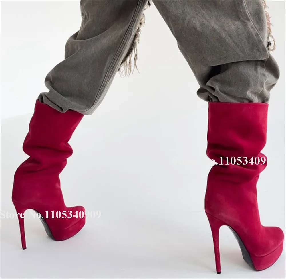 Bondarenko Red Suede Mid-calf Stiletto Heel Boots Round Toe Slip-on High Platform 15cm Thin Heel Long Boots Big Size Boots
Bondarenko Red Suede Mid-calf Stiletto Heel Boots Round Toe Slip-on High Platform 15cm Thin Heel Long Boots Big Size Boots