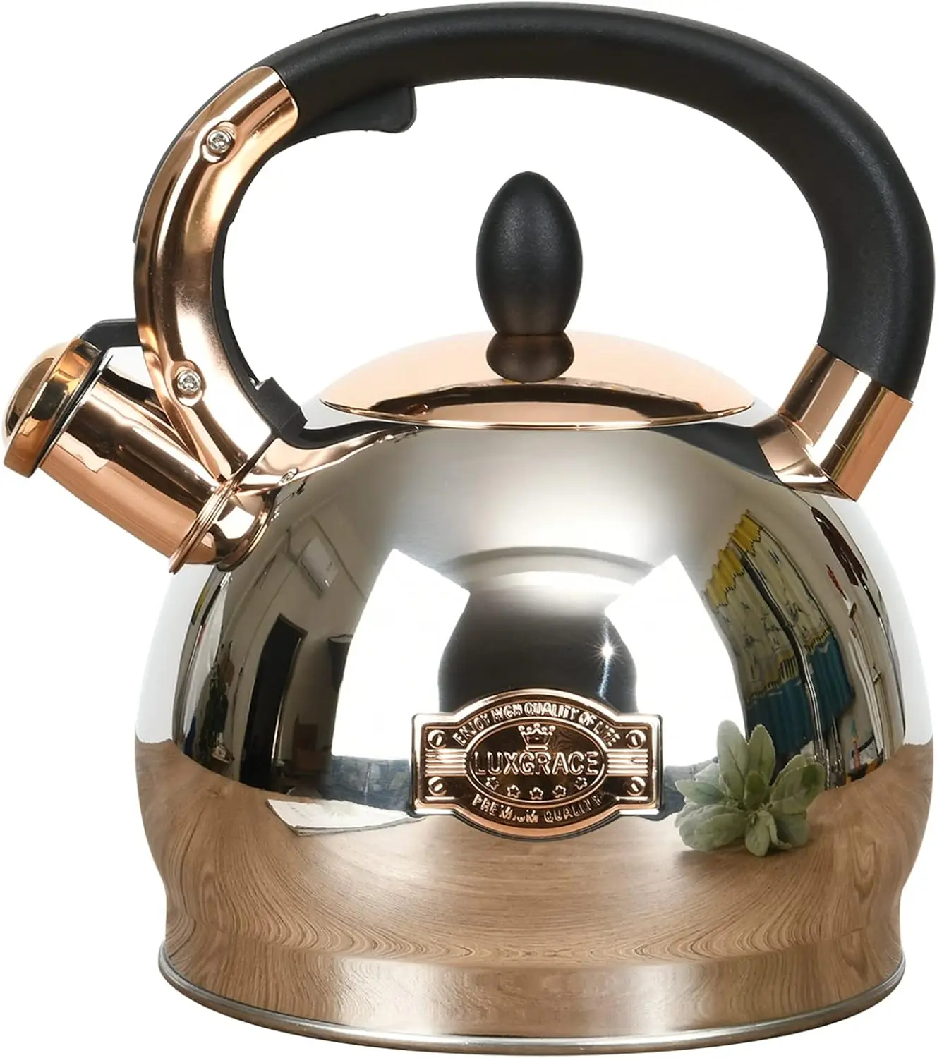 Stainless Steel Whistling Tea Kettle with Metal Capsulated Bottom for Quick Heat Distribution 2.8 Quart
Stainless Steel Whistling Tea Kettle with Metal Capsulated Bottom for Quick Heat Distribution 2.8 Quart