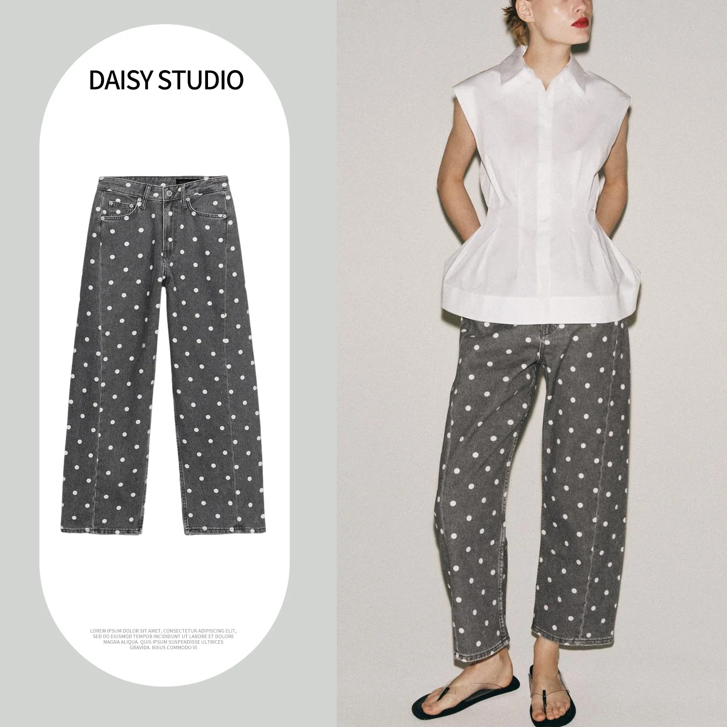 Spring Summer New Women's Loose Fit Nine-Tenths Metal Button Zipper Polka Dot Mid-Waist Jeans Casual Straight Leg Pants
Spring Summer New Women's Loose Fit Nine-Tenths Metal Button Zipper Polka Dot Mid-Waist Jeans Casual Straight Leg Pants