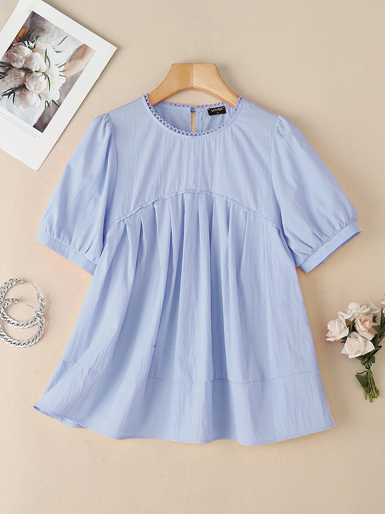 VONDA 2025 Summer Solid Color Tops Women Blouses O Neck Blusas Casual OL Work Tunic Short Sleeve Vintage Pleated Pullover
VONDA 2025 Summer Solid Color Tops Women Blouses O Neck Blusas Casual OL Work Tunic Short Sleeve Vintage Pleated Pullover