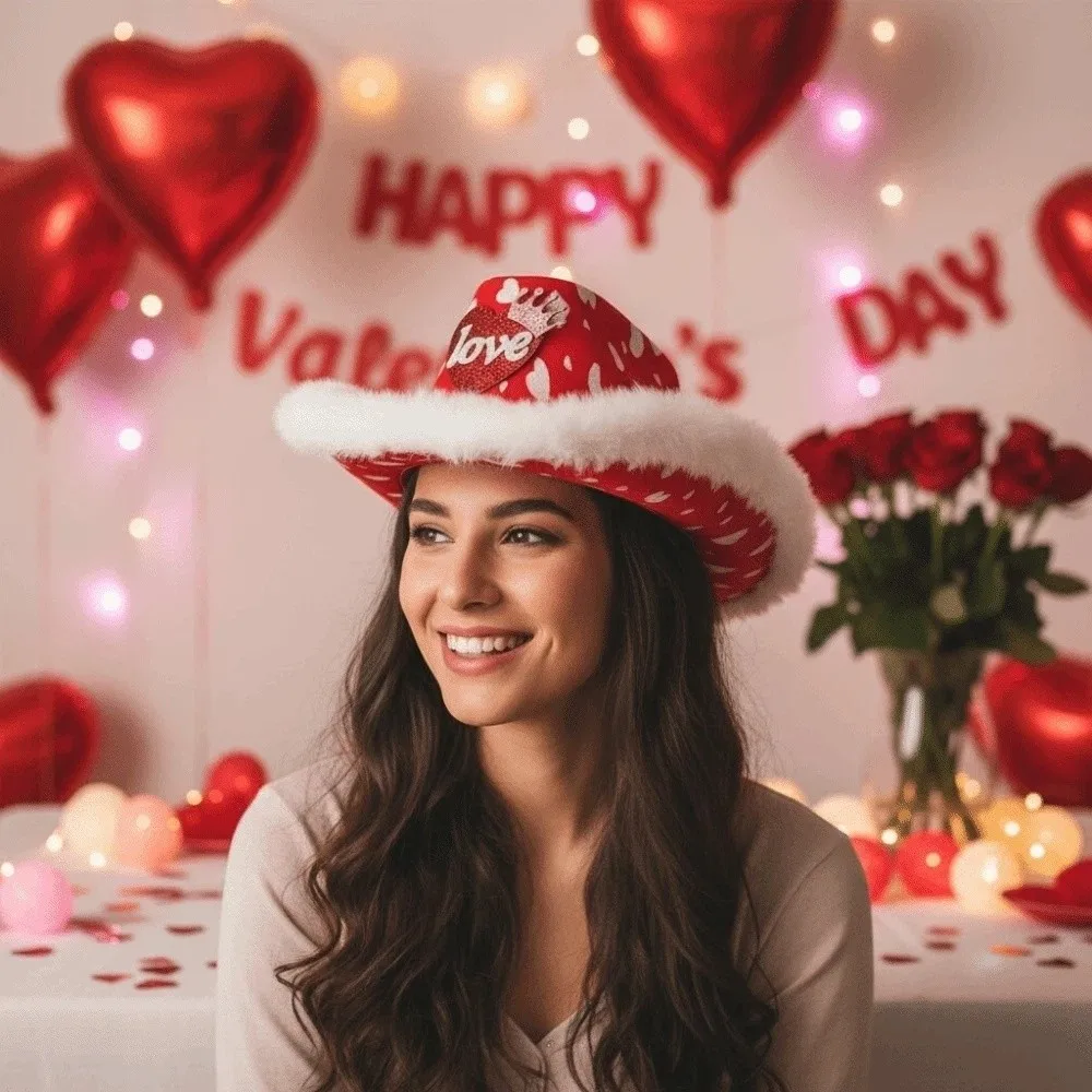 Прохладная ковбойская кепка с широкими полями и красным сердцем, фетровый шерстяной цилиндр для девочек-ковбой, модная легкая шляпа для вечеринки на День святого Валентина, карнавал
Прохладная ковбойская кепка с широкими полями и красным сердцем, фетровый шерстяной цилиндр для девочек-ковбой, модная легкая шляпа для вечеринки на День святого Валентина, карнавал