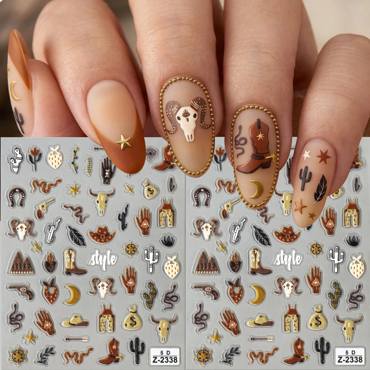5D 3D Relief Brown Western Cowboy Nail Art Decorative Stickers Retro Bohemian Bull Head Skull Cactus Serpent Pattern Suitable fo
5D 3D Relief Brown Western Cowboy Nail Art Decorative Stickers Retro Bohemian Bull Head Skull Cactus Serpent Pattern Suitable fo