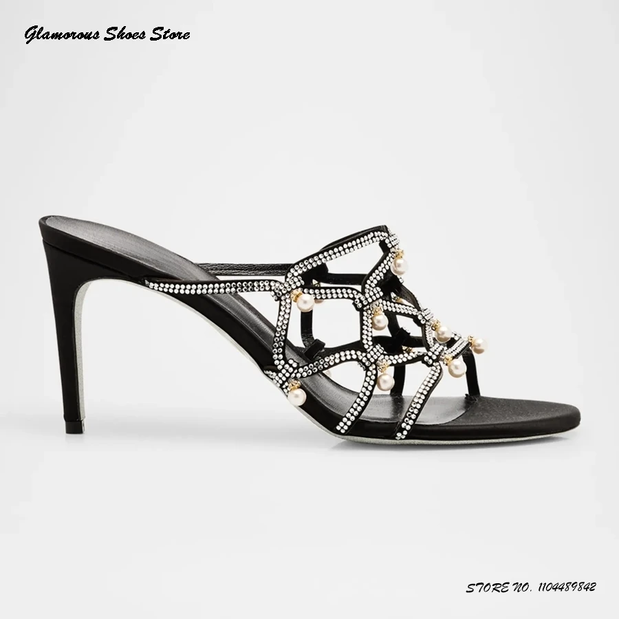 Strass Pearly Caged Leather Stiletto Sandals Women's Round Toe Thin Heels Party Shoes Summer Pull On Hollow Modern Slippers
Strass Pearly Caged Leather Stiletto Sandals Women's Round Toe Thin Heels Party Shoes Summer Pull On Hollow Modern Slippers