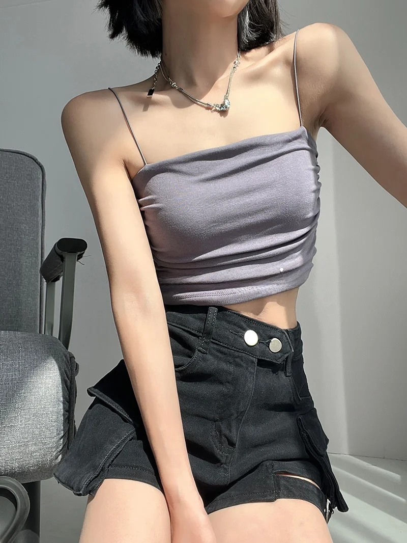 Sweet Girl Summer Inner Wear Side Pleated Strap Vest Women's Tight One-Shoulder Flat Mouth Base Shirt Top Street Style Short
Sweet Girl Summer Inner Wear Side Pleated Strap Vest Women's Tight One-Shoulder Flat Mouth Base Shirt Top Street Style Short