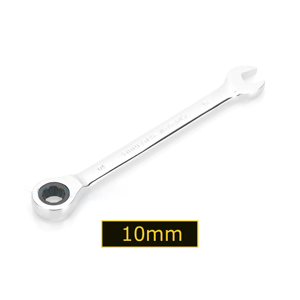 10mm Combination Wrench Fixed Head Ratcheting 72T and Open End High Torque Mirror Polish Spanner Repair Hand Tool
10mm Combination Wrench Fixed Head Ratcheting 72T and Open End High Torque Mirror Polish Spanner Repair Hand Tool