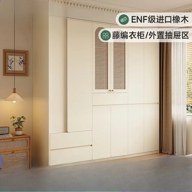 Oak rattan segmented wardrobe cream style solid wood home bedroom wardrobe cream white
Oak rattan segmented wardrobe cream style solid wood home bedroom wardrobe cream white