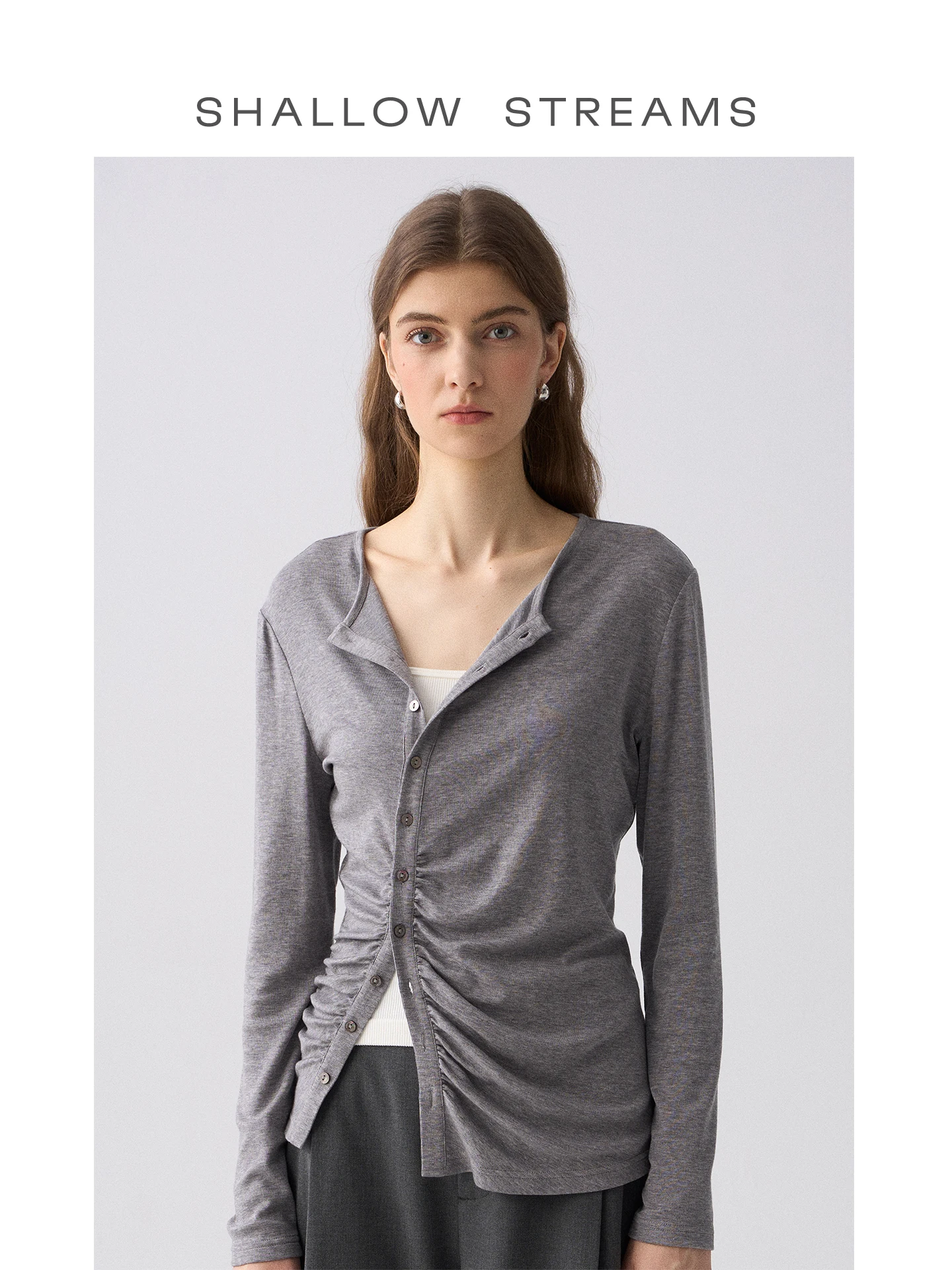 Gray Long Sleeve Women's T-shirt Silk Wool Blend Casual Fit Fashionable Unique Top by SHALLOW STREAMS Breathable Skin-friendly
Gray Long Sleeve Women's T-shirt Silk Wool Blend Casual Fit Fashionable Unique Top by SHALLOW STREAMS Breathable Skin-friendly