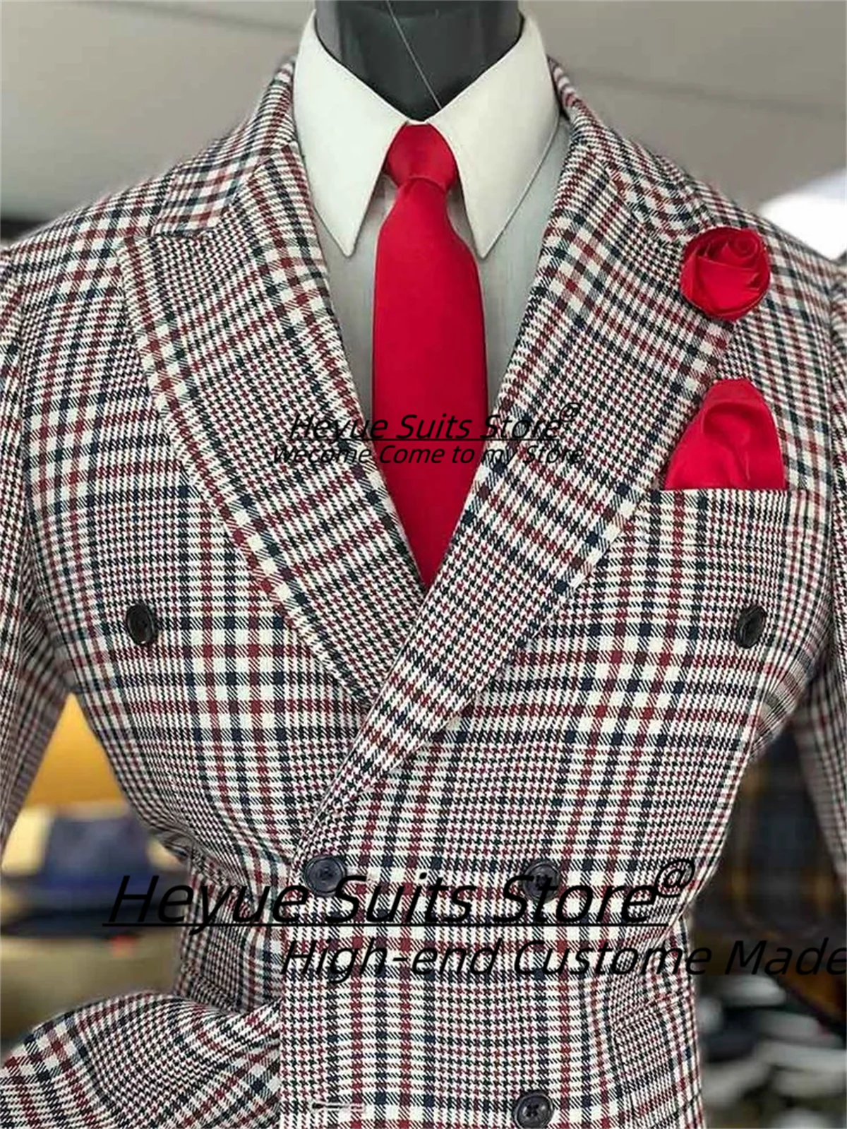 British style Plaid Classic Men Suits Customized Slim Fit Double Breasted Groom Prom Tuxedos 2 Pieces Sets Male Party Blazers
British style Plaid Classic Men Suits Customized Slim Fit Double Breasted Groom Prom Tuxedos 2 Pieces Sets Male Party Blazers