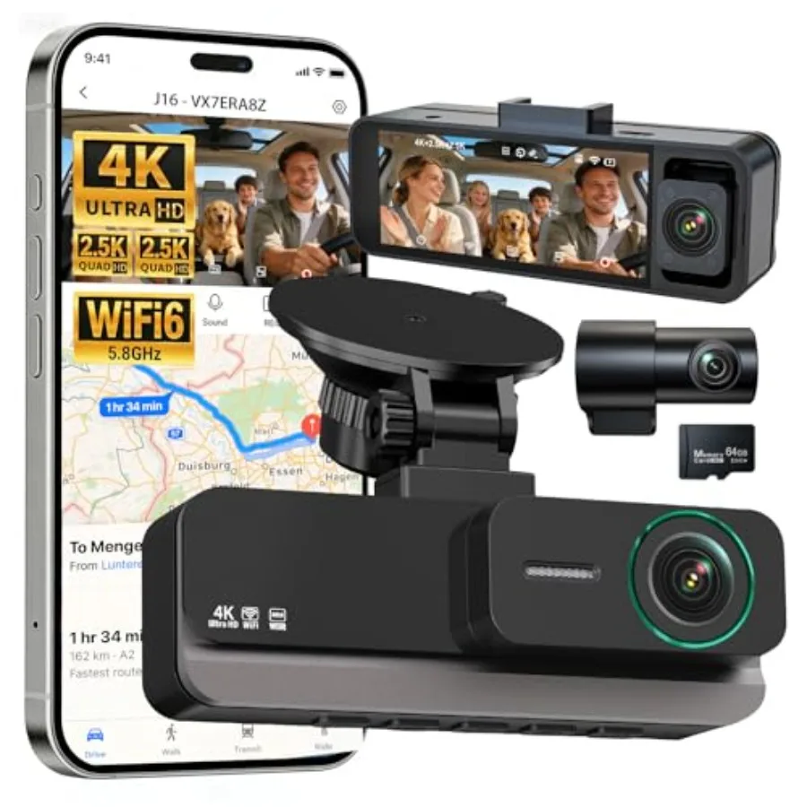 Rideshare Taxi 4K+2.5K+2.5K 3-Channel Dash Cam with IR Night Vision, Black Housing, 5.8GHz WiFi 6, 64GB Card, 24H Parking Mode,
Rideshare Taxi 4K+2.5K+2.5K 3-Channel Dash Cam with IR Night Vision, Black Housing, 5.8GHz WiFi 6, 64GB Card, 24H Parking Mode,