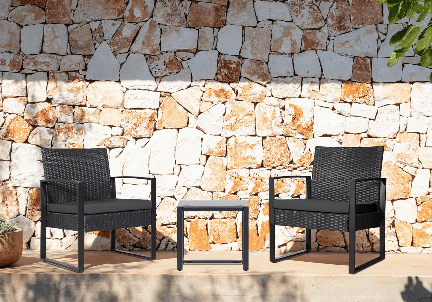 3 Pieces Bistros Sets Outdoor Wicker Patio Furniture Sets PE Rattan Chairs Conversation Sets with table, Black
3 Pieces Bistros Sets Outdoor Wicker Patio Furniture Sets PE Rattan Chairs Conversation Sets with table, Black