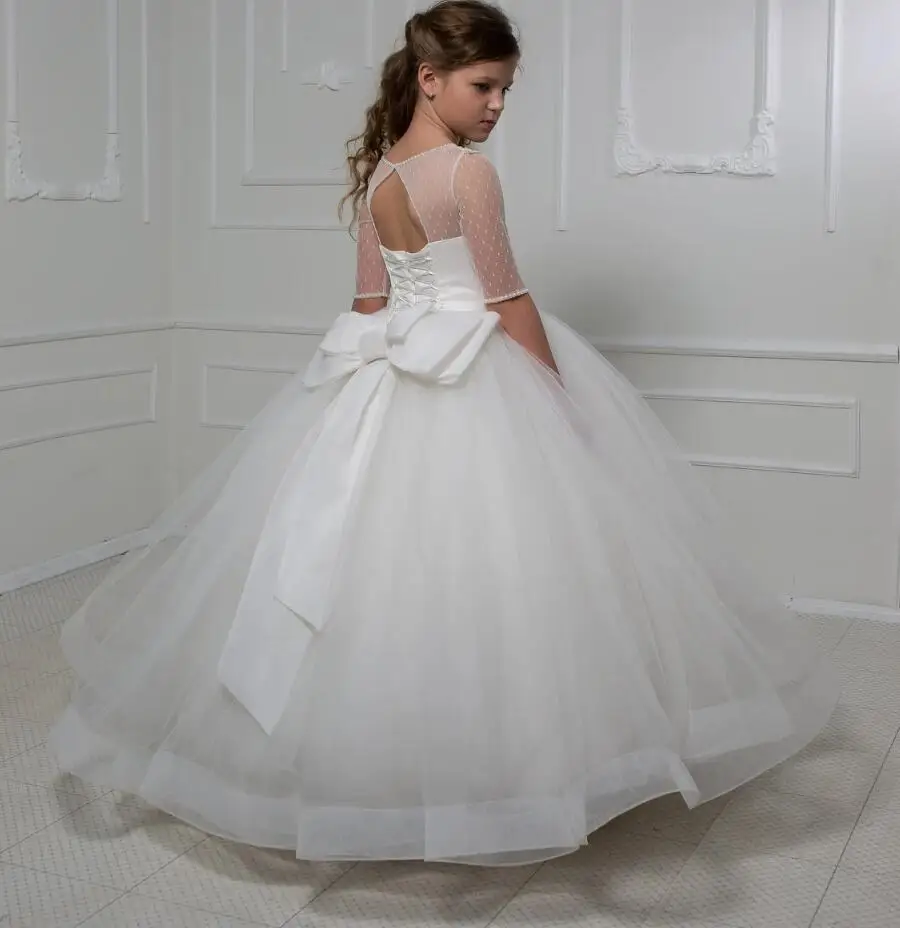 Elegant Flower Girl Dress White Half Sleeves Lace Up Puffy Tulle for Wedding Bow Ball Gown Birthday PartyFirst Communion Dress
Elegant Flower Girl Dress White Half Sleeves Lace Up Puffy Tulle for Wedding Bow Ball Gown Birthday PartyFirst Communion Dress