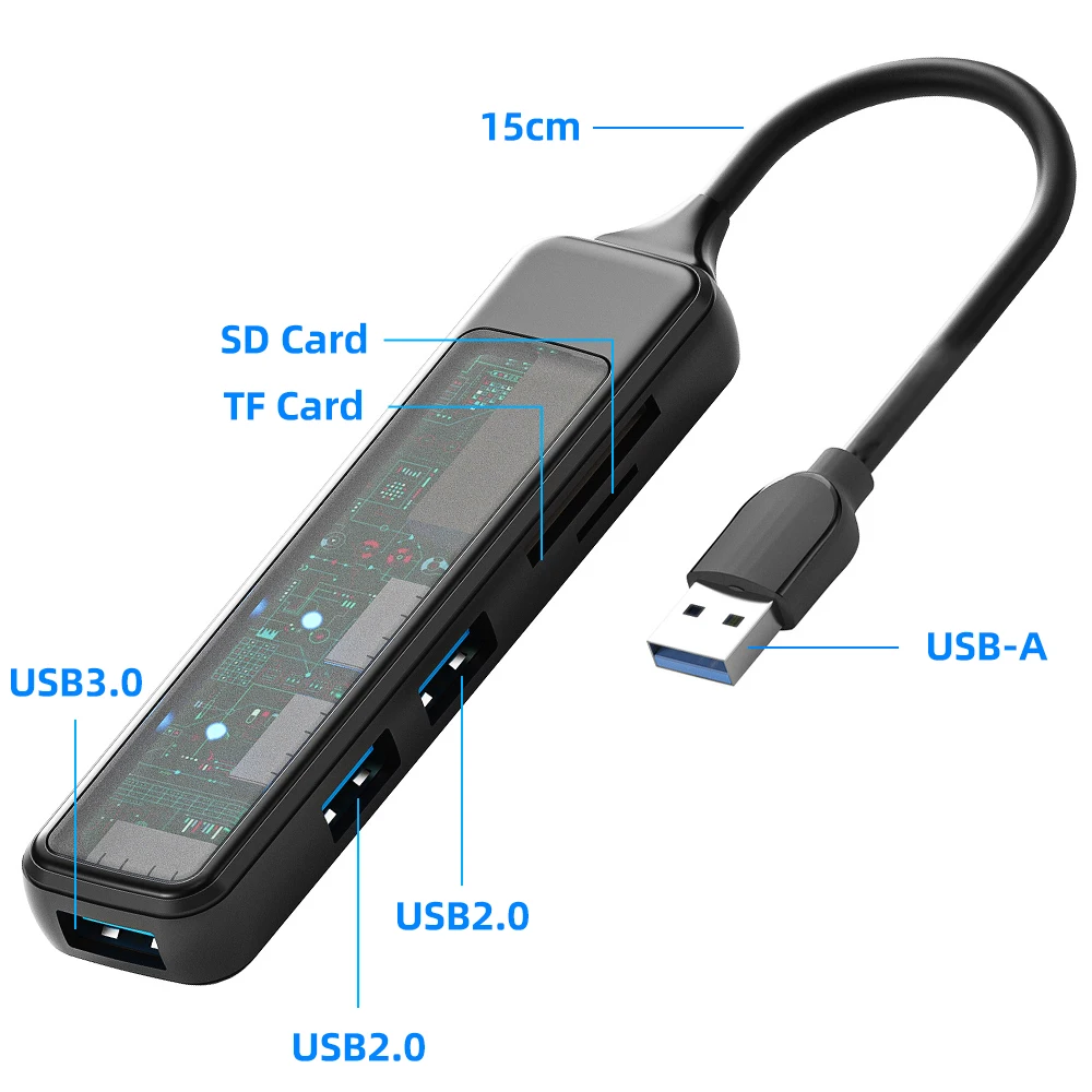 Transparent USB A Type C HUB 5/4 in 1 USB 3.0 With SD TF Card Reader For Macbook Notebook Computer Fast Data Transmission
Transparent USB A Type C HUB 5/4 in 1 USB 3.0 With SD TF Card Reader For Macbook Notebook Computer Fast Data Transmission